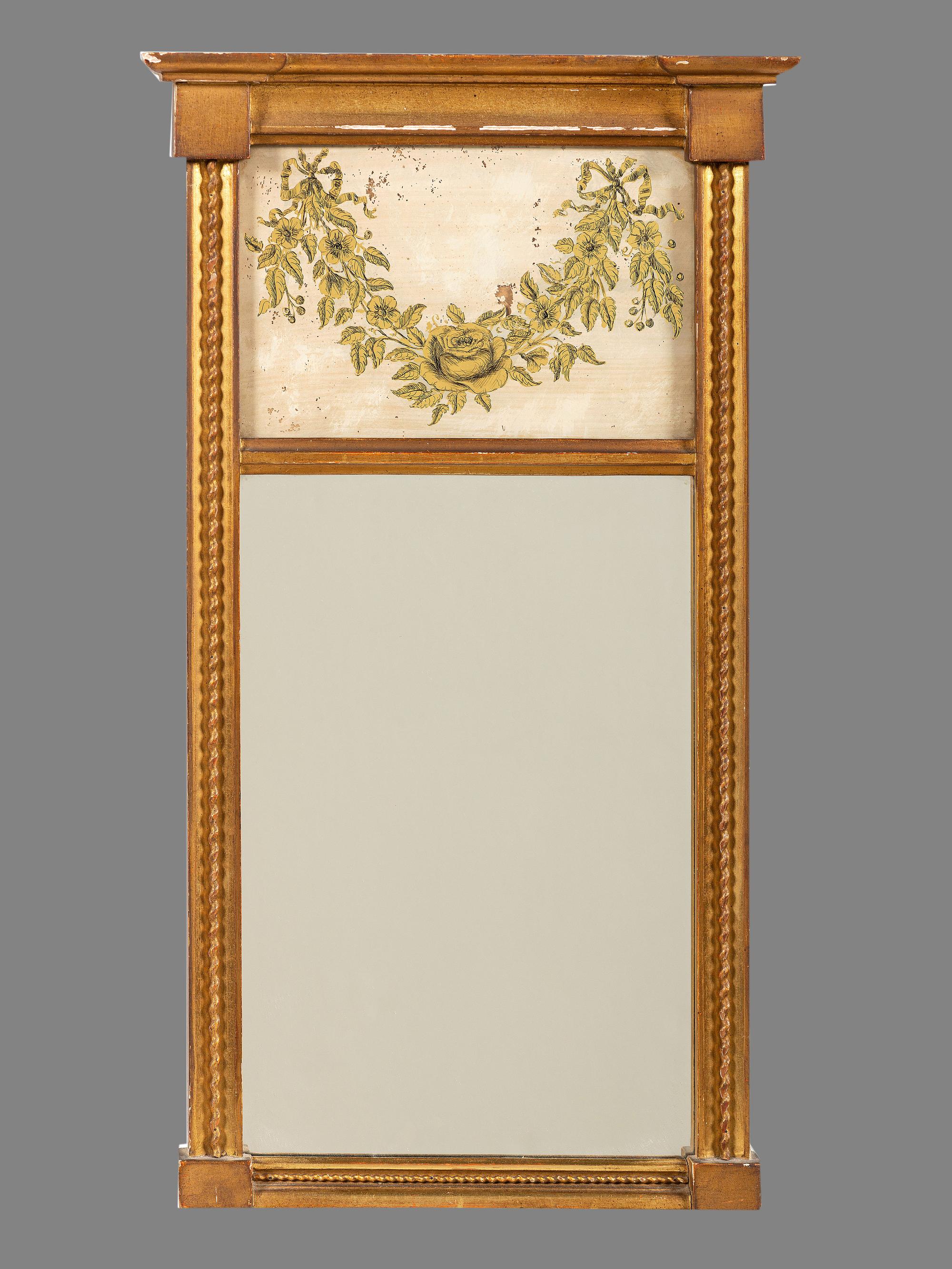 A Classical Eglomise Panel Inset Looking Glass