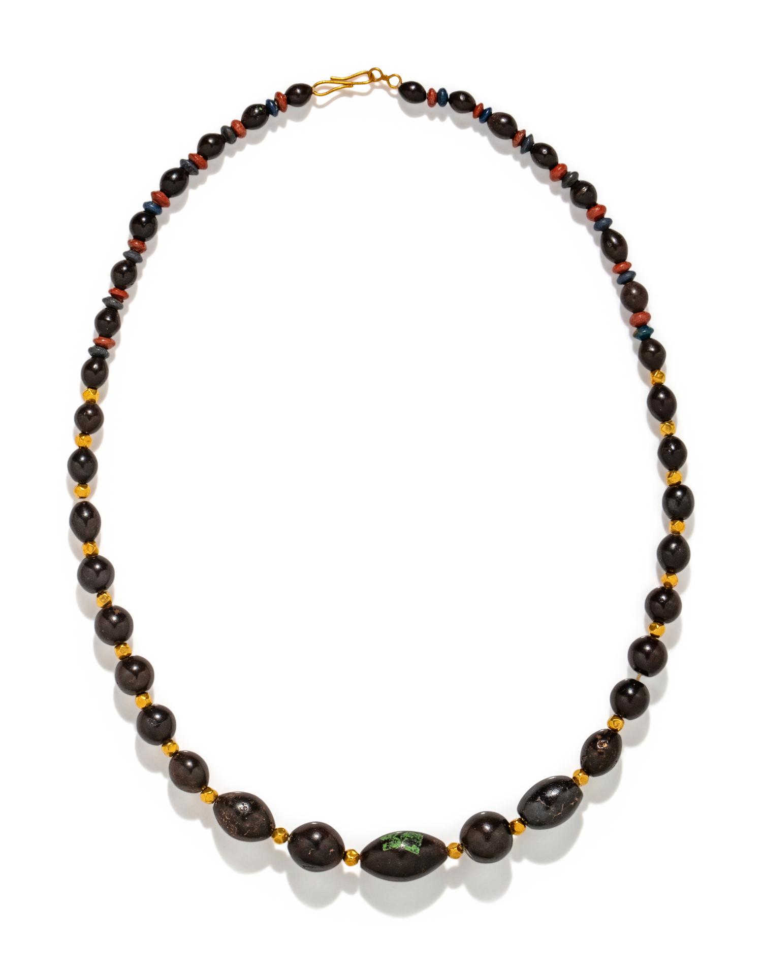 An Egyptian Hematite and Gold Bead Necklace