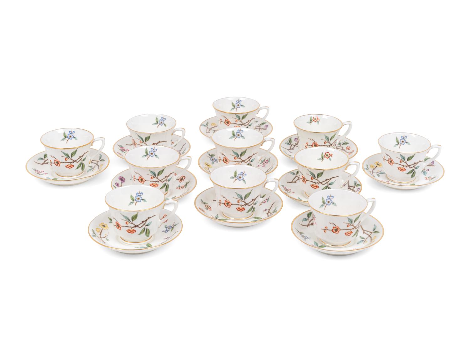 A Set of Eleven Royal Worcester Porcelain Teacups and Saucers