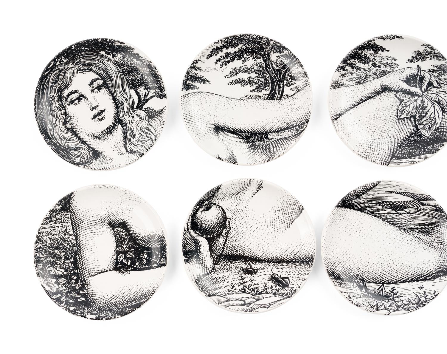 Set of Eight Eve Coasters Fornasetti Milano, Italy