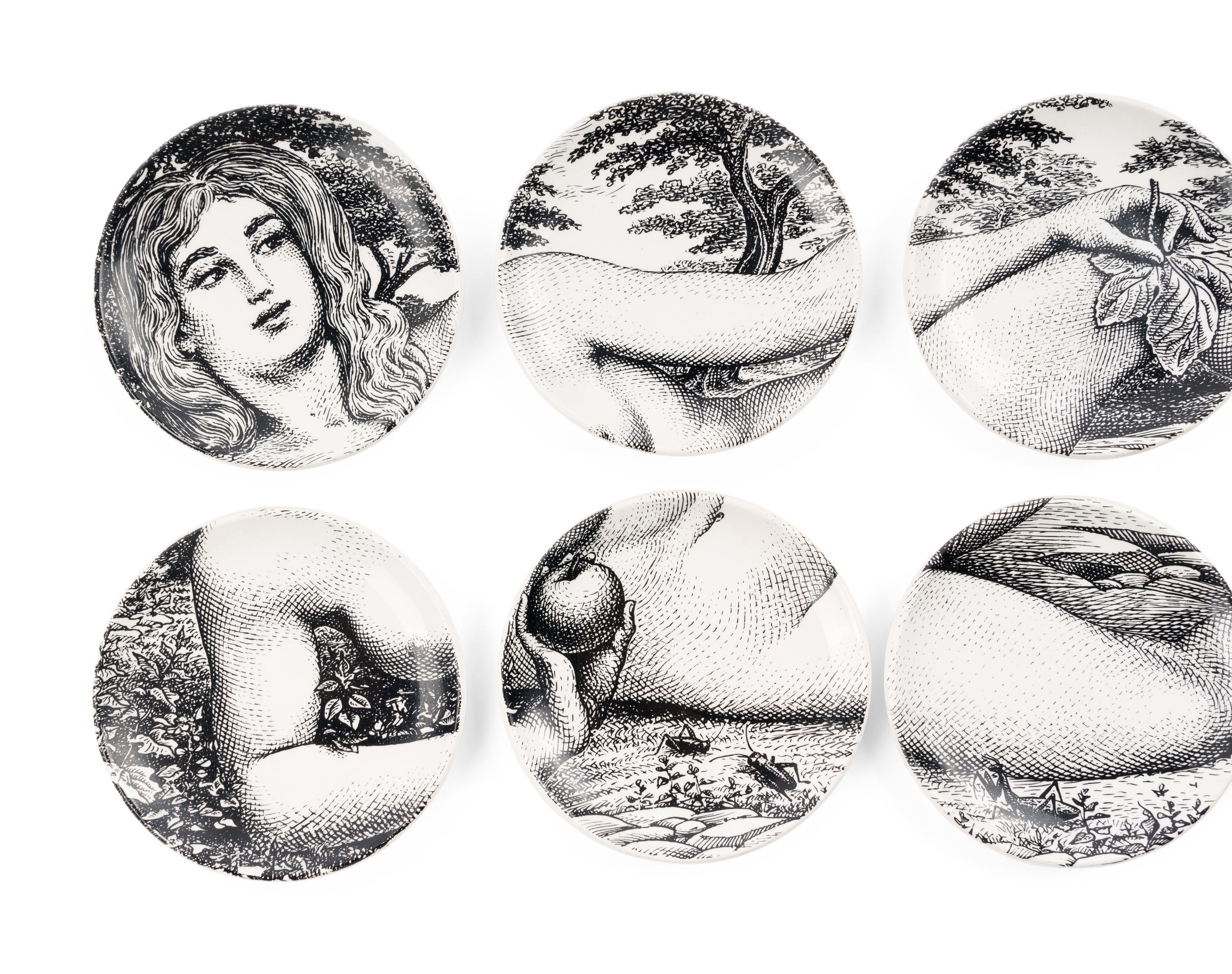 Set of Eight Eve Coasters Fornasetti Milano, Italy