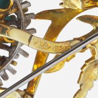 A Two-Tone 14K Gold, Ruby, and Turquoise Brooch