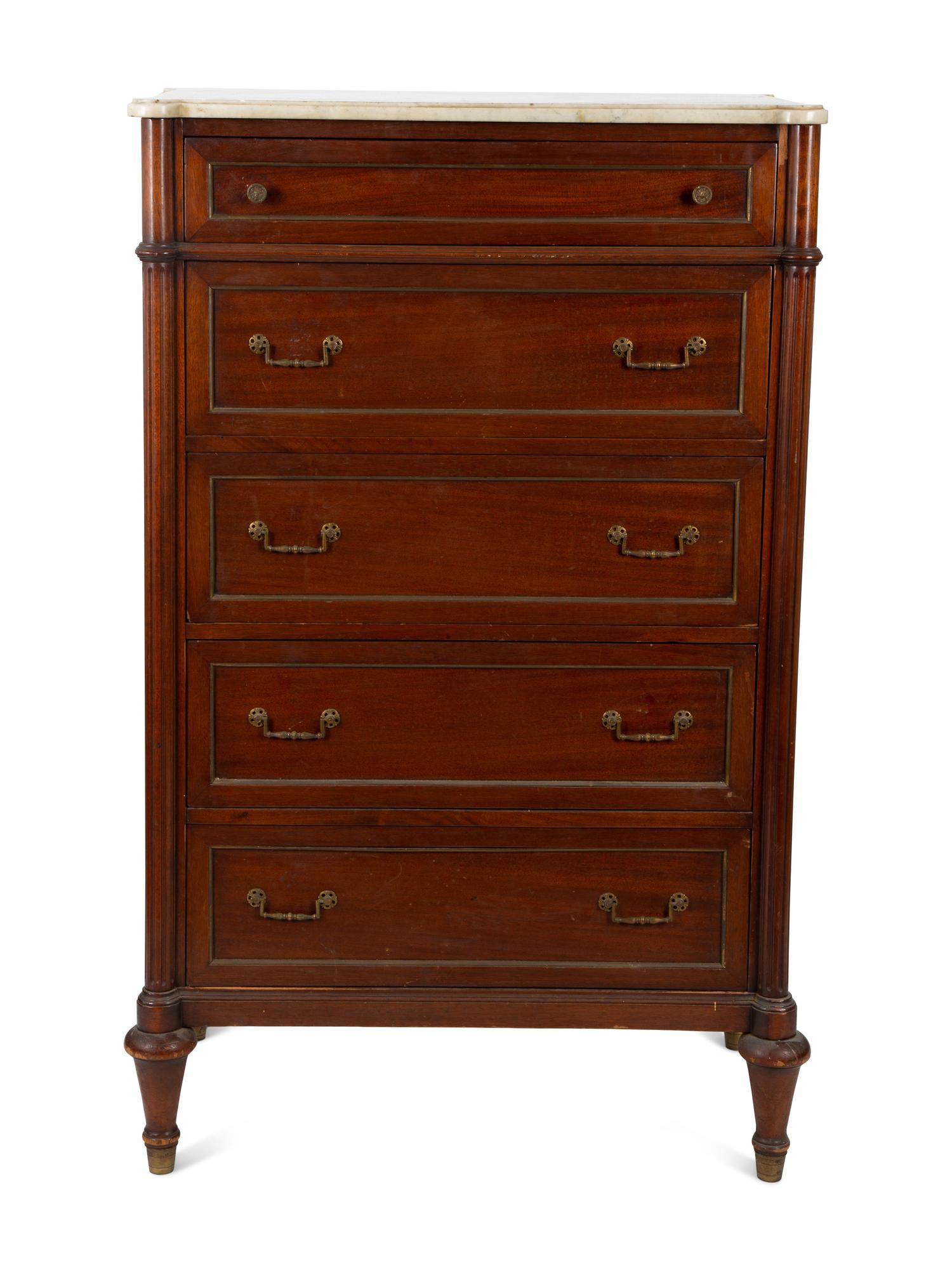 A Louis XVI Style Marble Top Tall Chest of Drawers — 19th/20th Century
