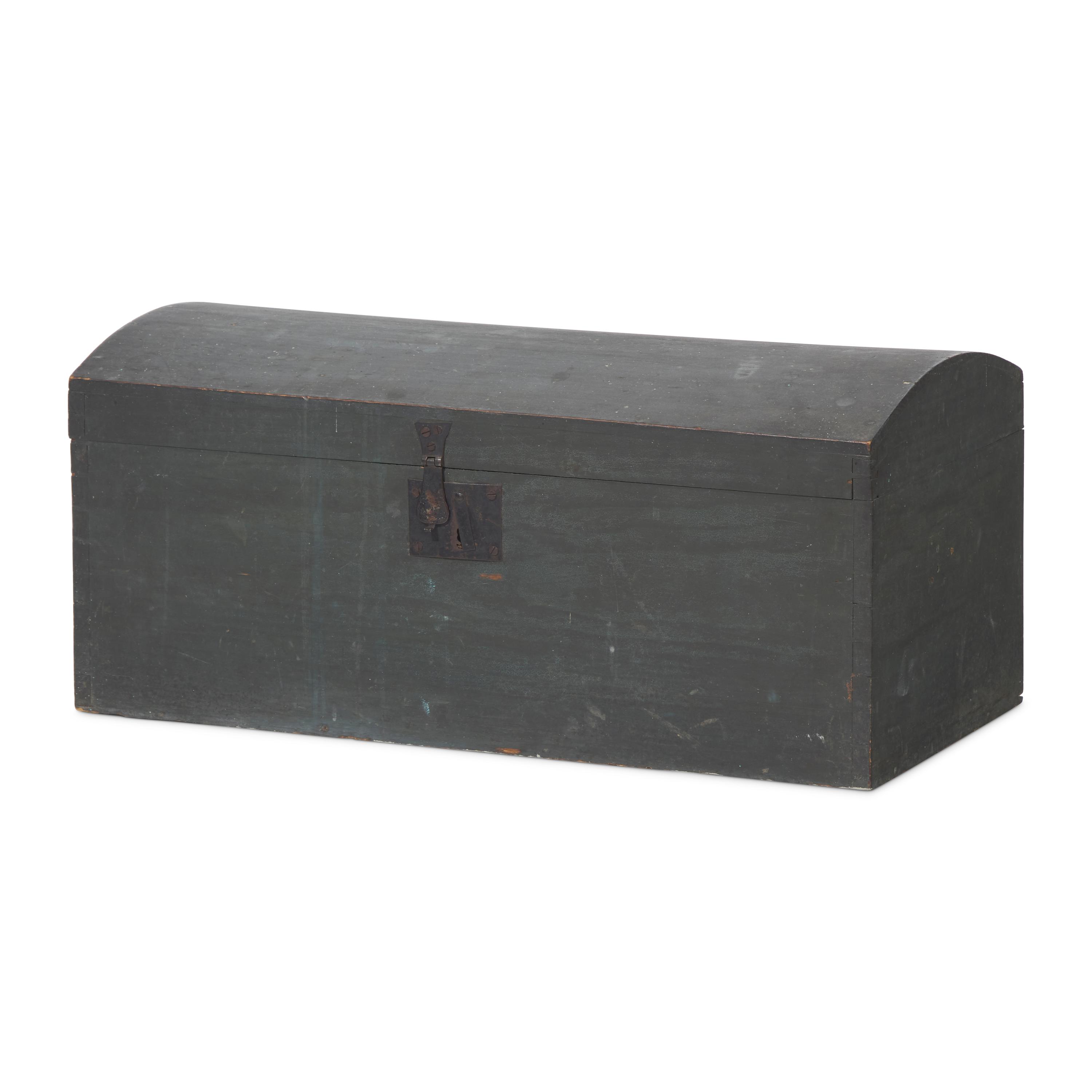 A Federal Blue-Painted Pine Domed Blanket Chest