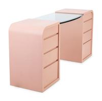 A Karl Springer Style Painted Cloth Wrapped and Glass Dressing Table with a Lucite Stool — CIRCA 1970