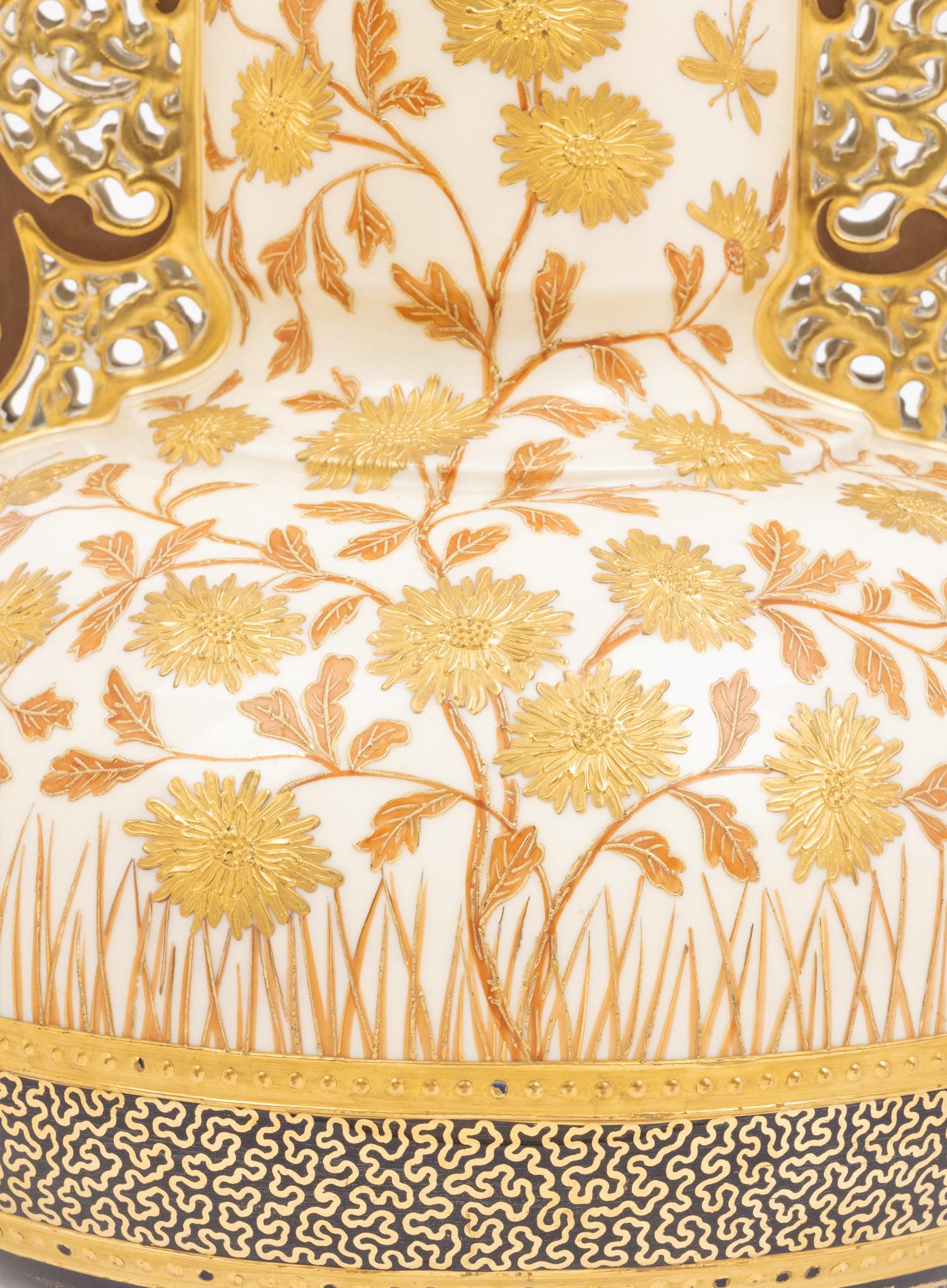 An Aesthetic Movement Gilt Decorated Earthenware Vase
