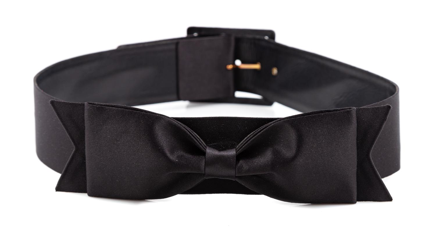 A Chanel Black Satin Bow Belt, 75/30. 28"-30" x 2".