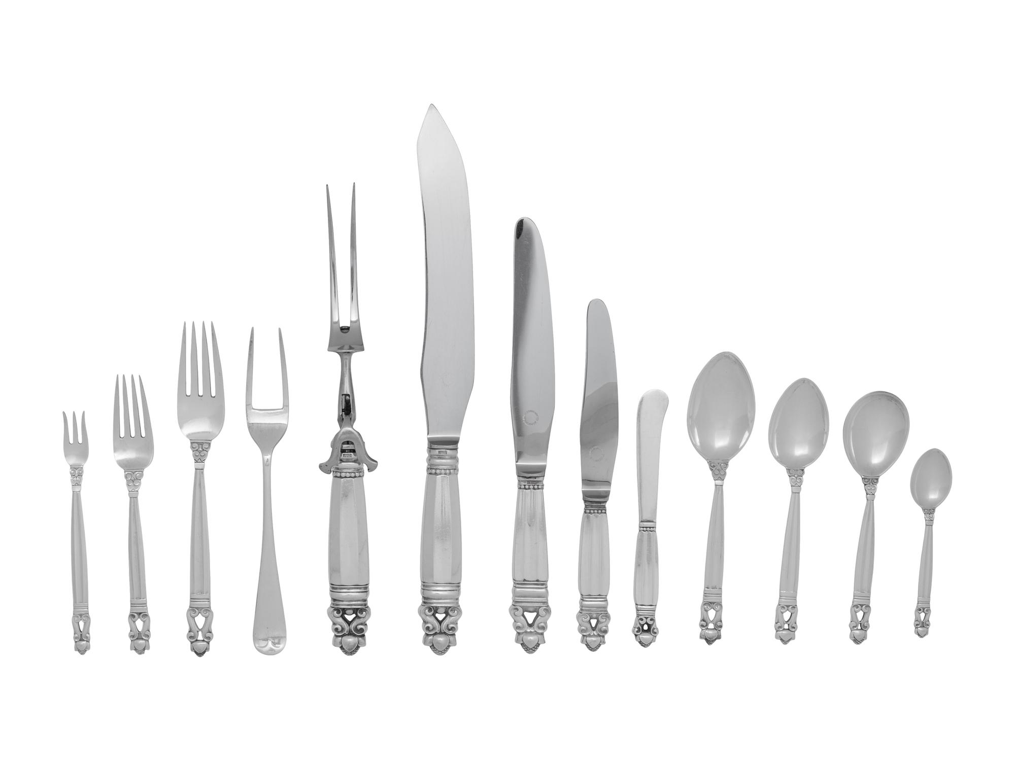 A Georg Jensen Acorn Silver Flatware Service