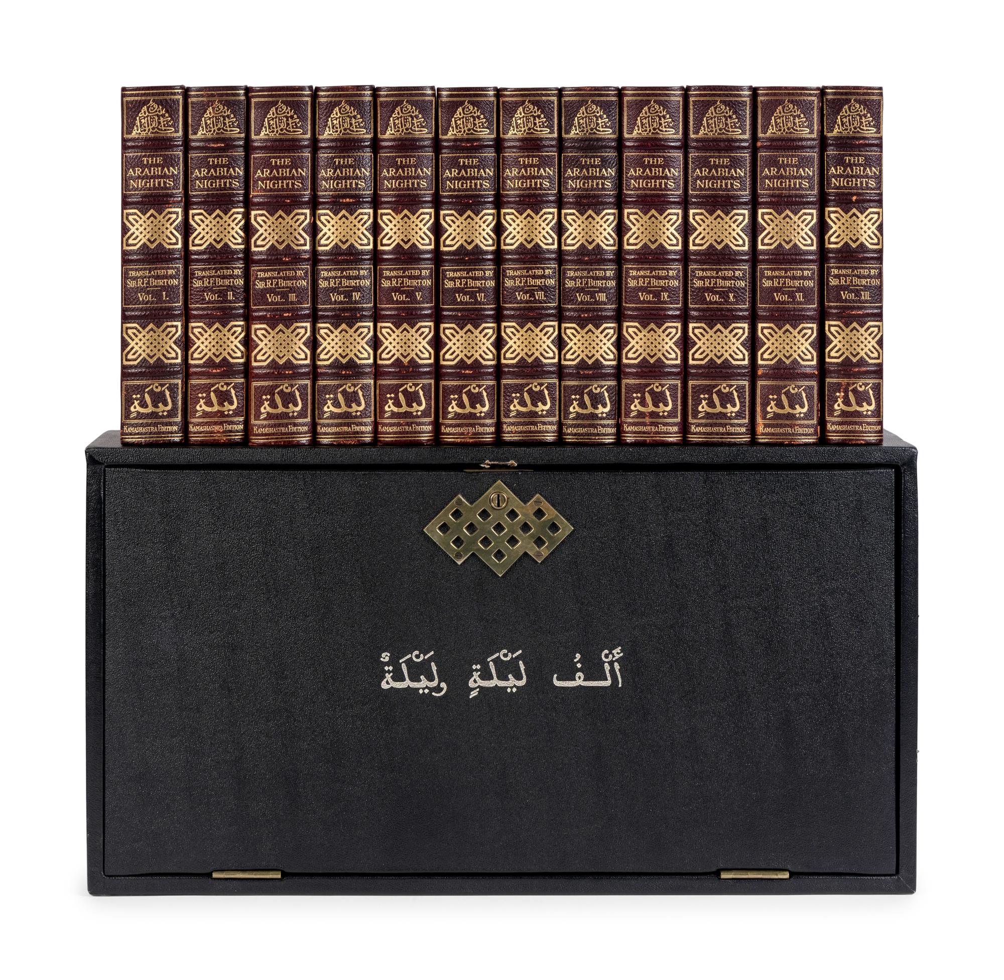 BURTON, Richard Francis, Sir (1821-1890), translator. The Book of the Thousand Nights and a Night… Reprinted from the Original Edition . 8 volumes. -- Supplemental Nights . 4 volumes. Leonard C. Smithers, editor. Albert Letchford, illustrator. London: H.S. Nichols Ltd., 1897.