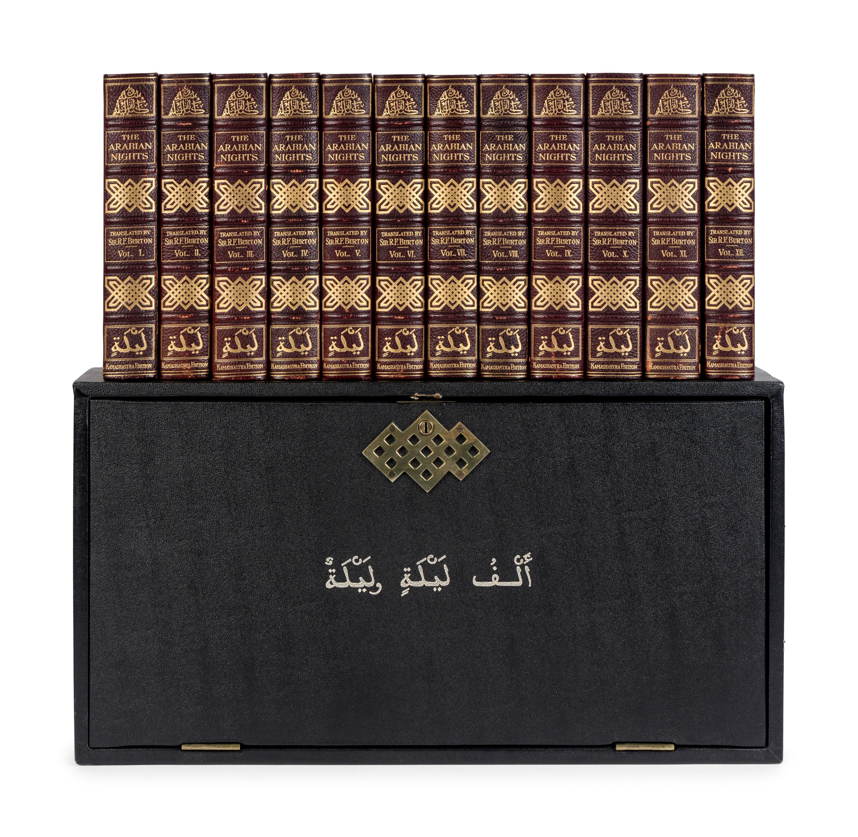 BURTON, Richard Francis, Sir (1821-1890), translator. The Book of the Thousand Nights and a Night… Reprinted from the Original Edition . 8 volumes. -- Supplemental Nights . 4 volumes. Leonard C. Smithers, editor. Albert Letchford, illustrator. London: H.S. Nichols Ltd., 1897.