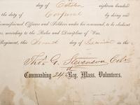 [CIVIL WAR]. Appointment signed by Brig. Gen. Thomas G. Stevenson as Colonel, 24th Mass., KIA.