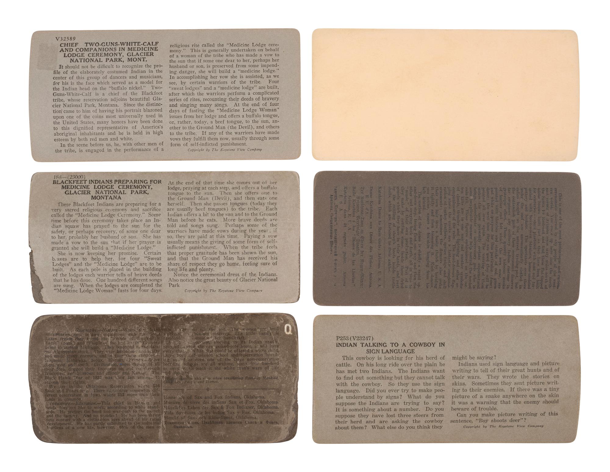 [NATIVE AMERICANS]. 7 stereoviews, featuring view of "Noted Sioux Chiefs" incl. Rain in the Face.