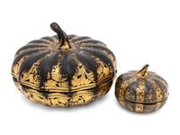 Two Chinese Export Lacquer Gourd Containers
