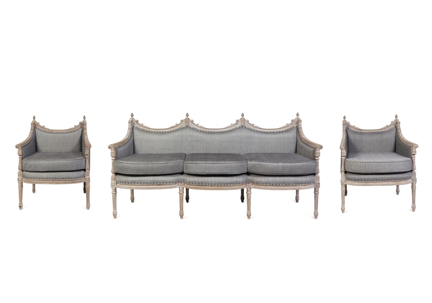 A Louis XVI Style Gray-Painted Three-Piece Seating Suite