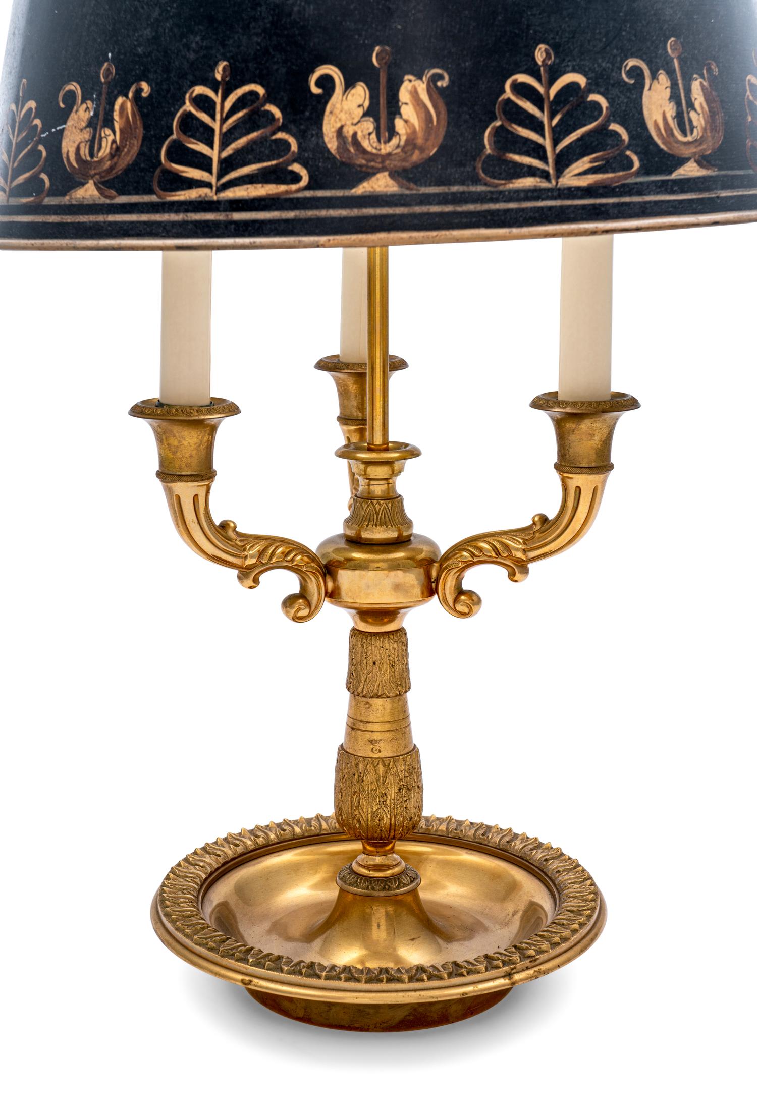A French Gilt Metal Bouillotte Lamp with a Tôle Shade