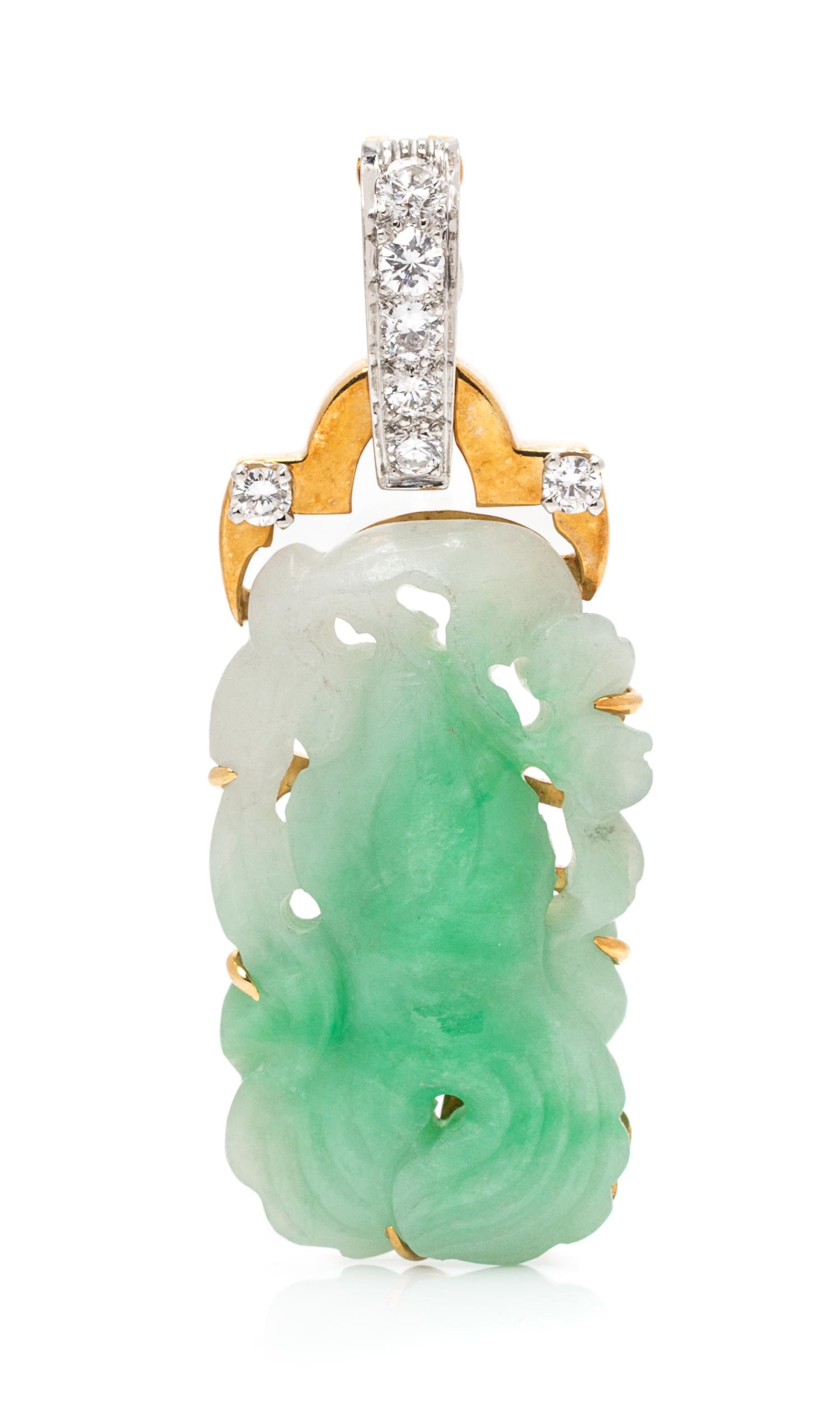 An 18 Karat Yellow Gold, Platinum, Jadeite and Diamond Pendant, David Webb, 7.40 dwts.