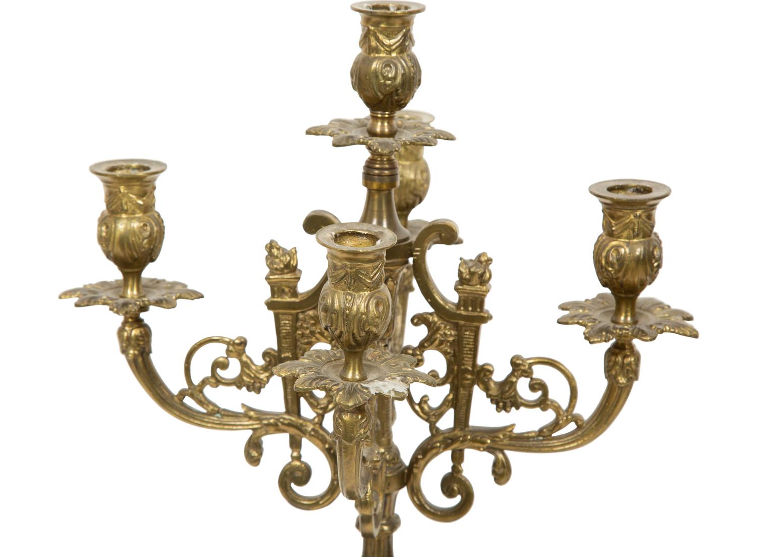 A Pair of Gilt Metal Five-Light Candelabra