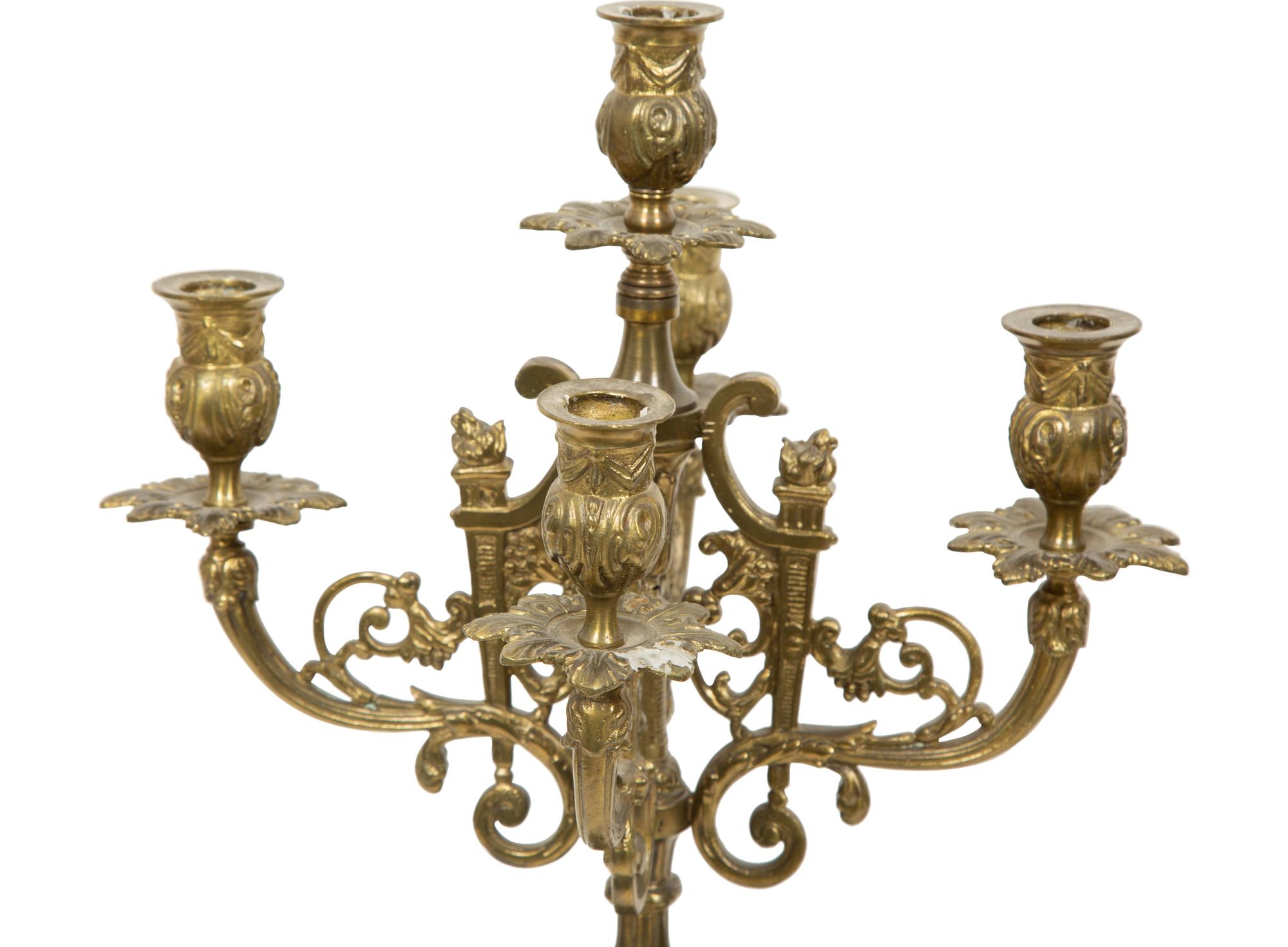 A Pair of Gilt Metal Five-Light Candelabra