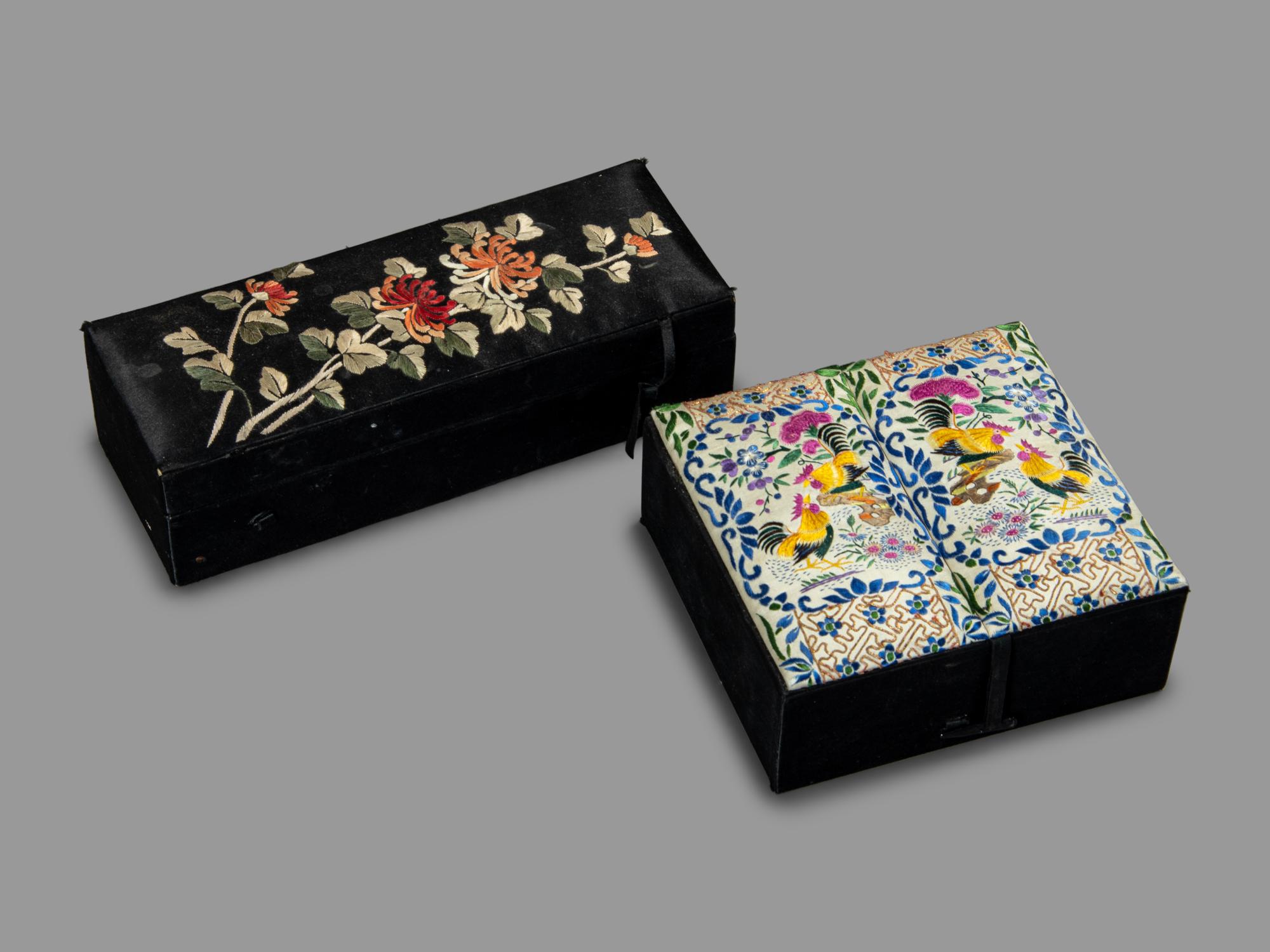 Six Chinese Embroidered Silk Articles and One Painting