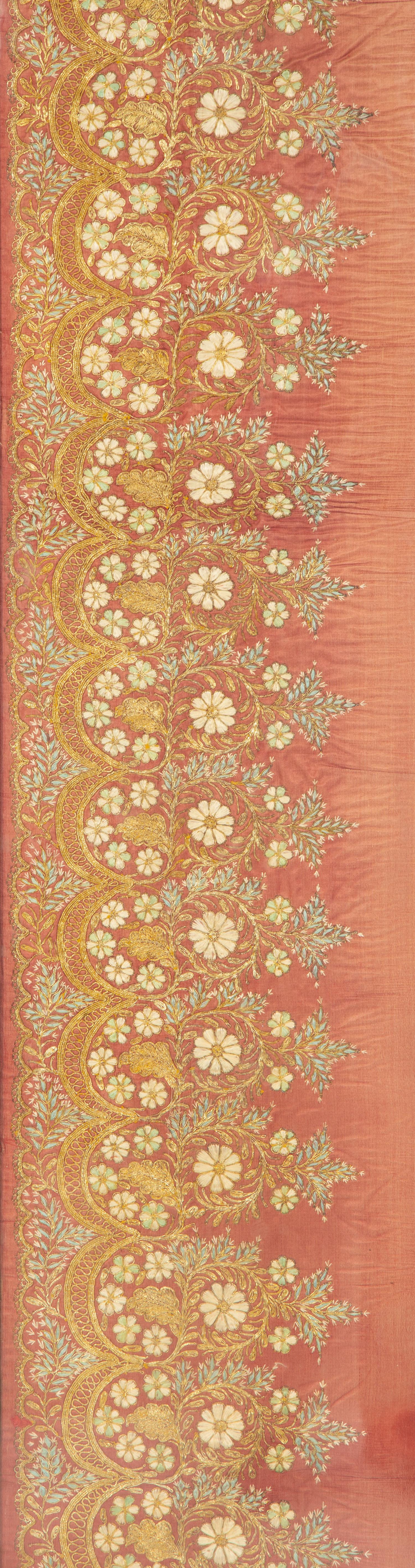 A Continental Embroidered Silk Panel in a Giltwood Frame