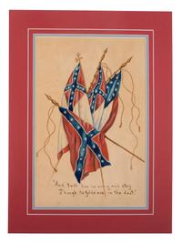 [CIVIL WAR - ARTWORK]. LEACH, Dixie W., artist. CSA flag memorial painting with print, ca 1910.