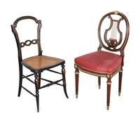 A Victorian Mother-of-Pearl Inlaid Side Chair and a Gilt-Bronze-Mounted Lyre-Back Side Chair — 19TH CENTURY