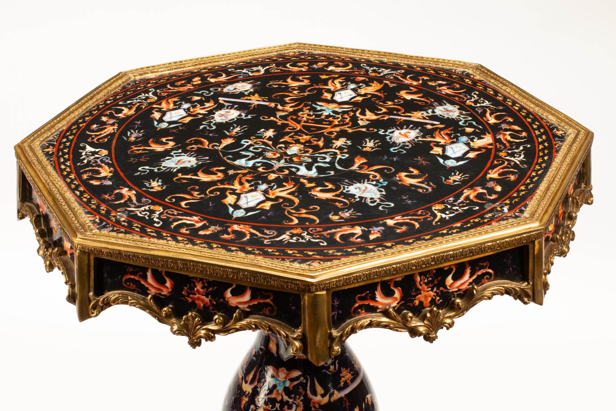 A Pair of Neoclassical Style Gilt Bronze Mounted Porcelain Tables