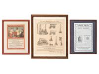 [ADVERTISING]. A group of 3 broadsides promoting machines and goods, incl. Leonard Smith's Smut Machine.
