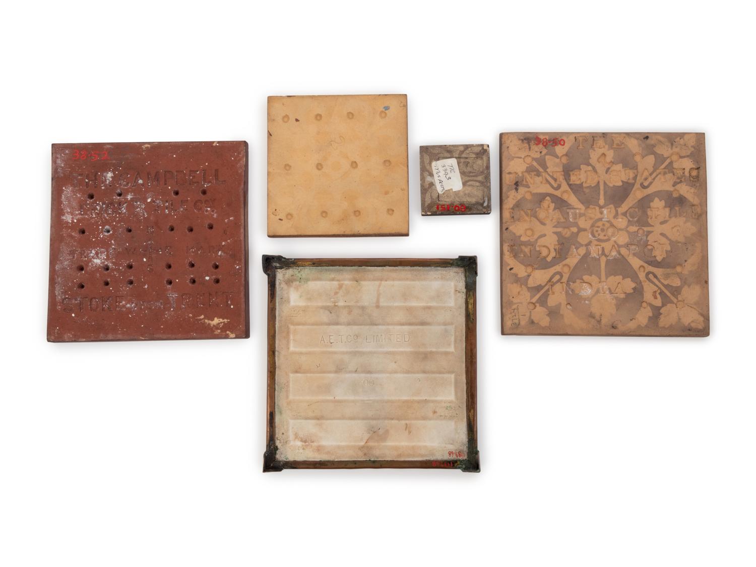 A Collection of Five American and English Ceramic Tiles
