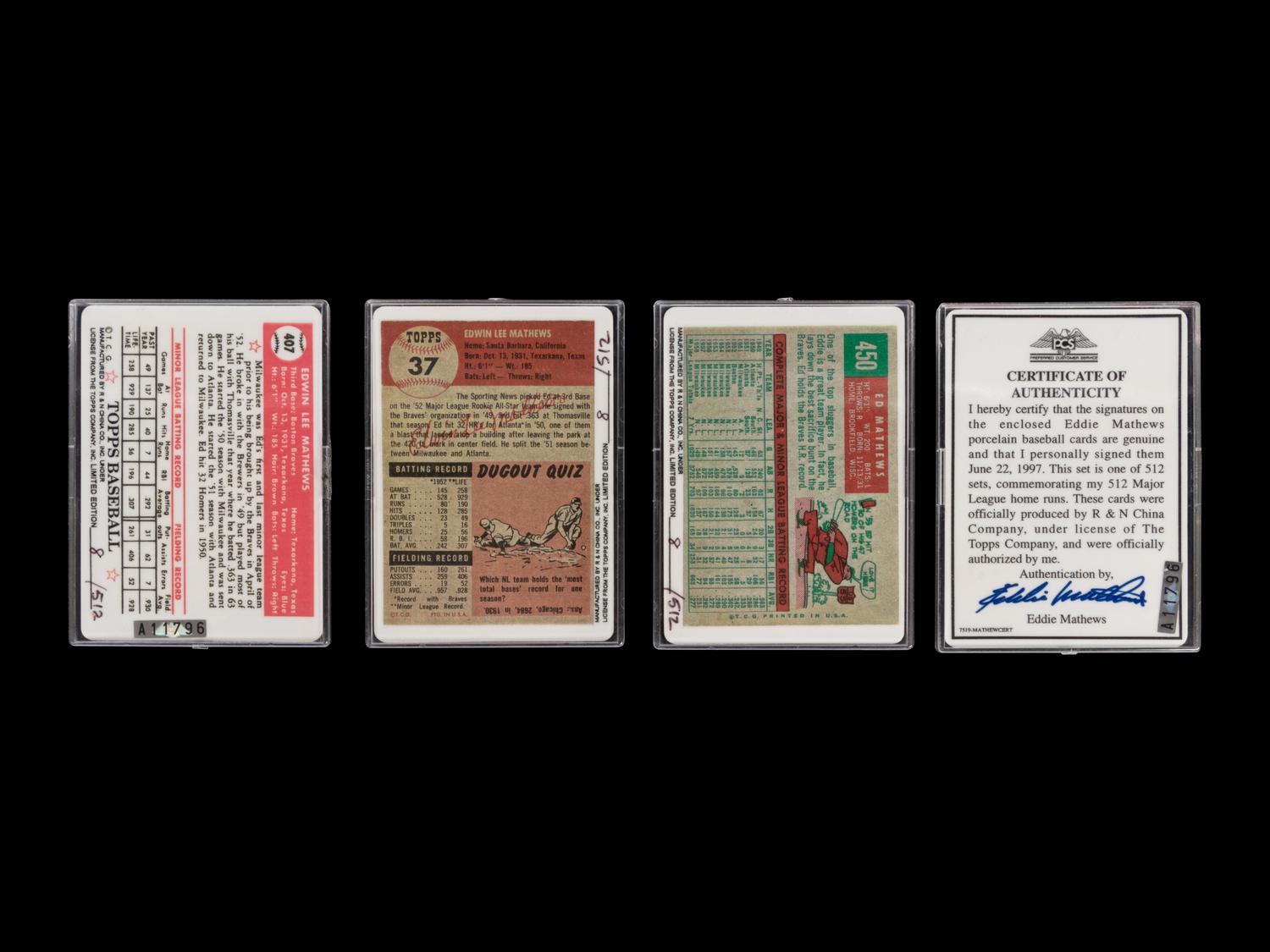 An Eddie Mathews Signature Series Set of Signed Autograph Baseball Cards,
