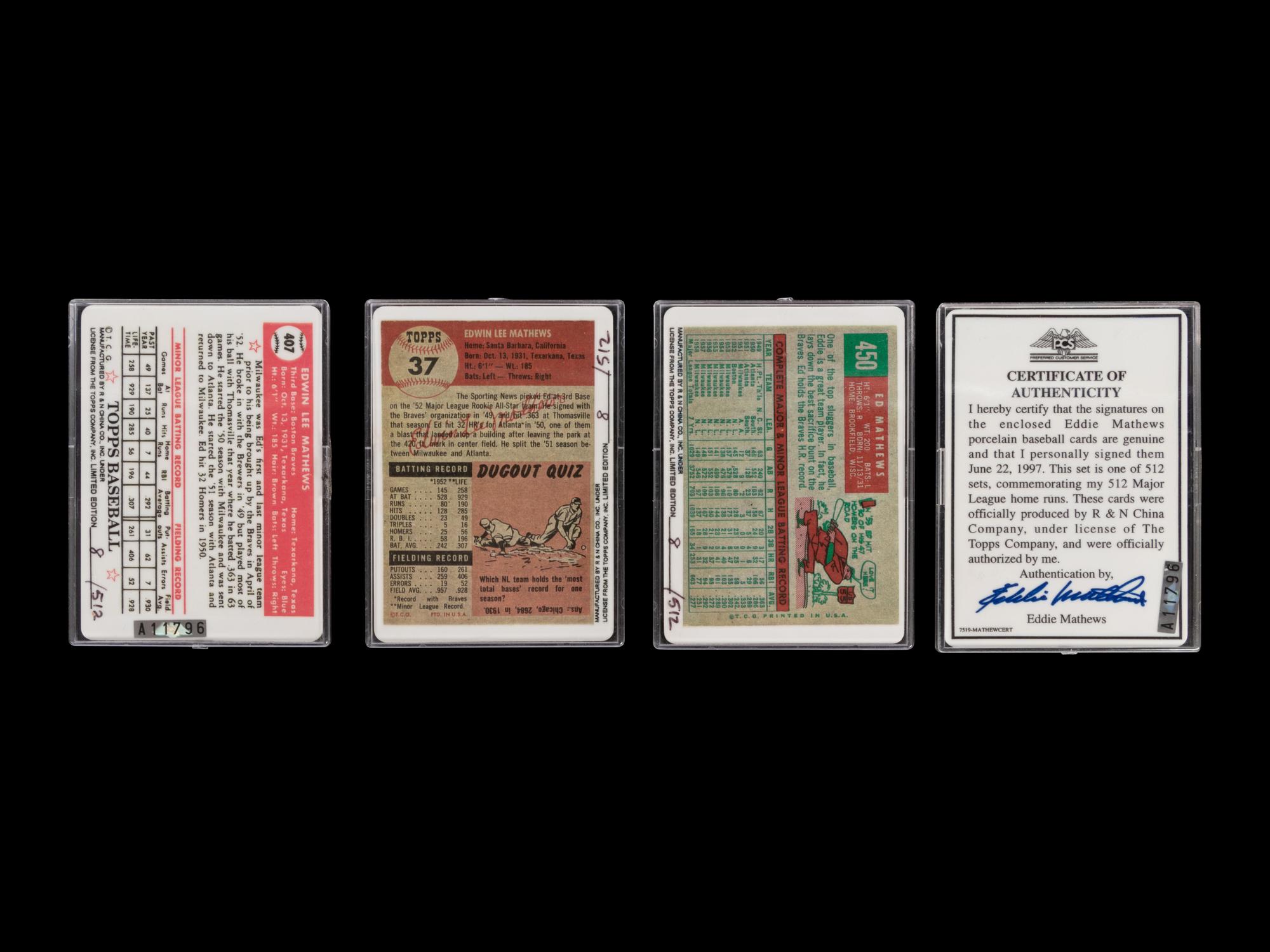 An Eddie Mathews Signature Series Set of Signed Autograph Baseball Cards,
