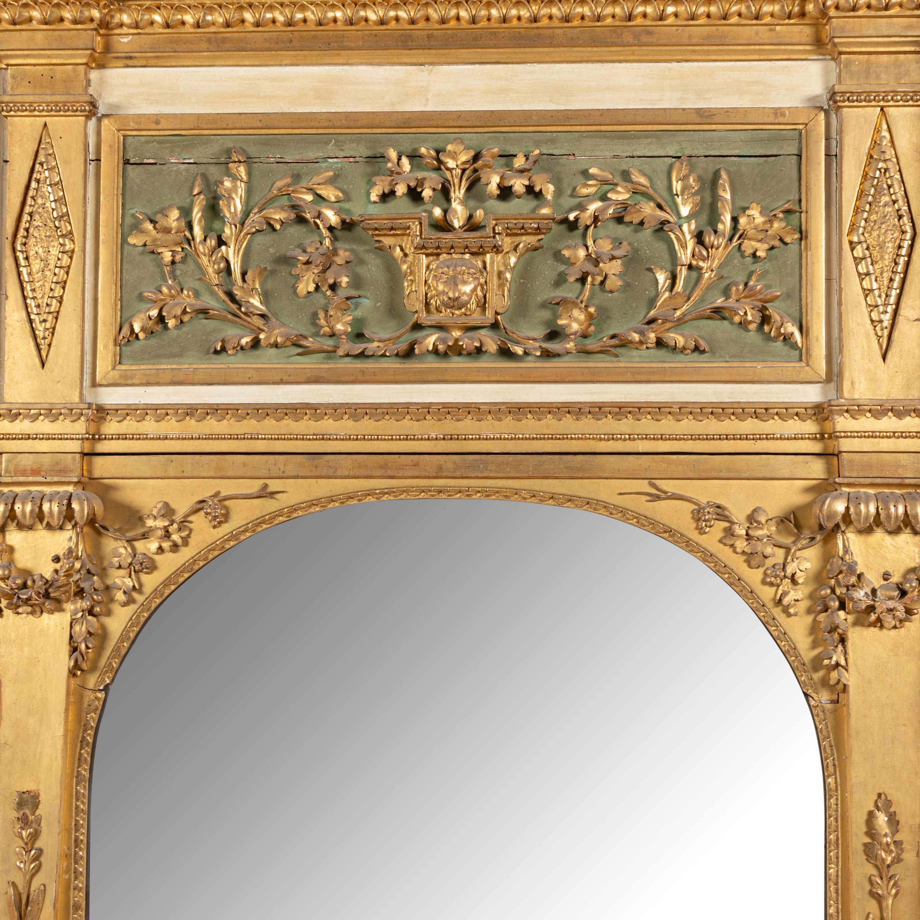 An Italian Neoclassical Carved and Paint-Decorated Giltwood Pier Mirror
