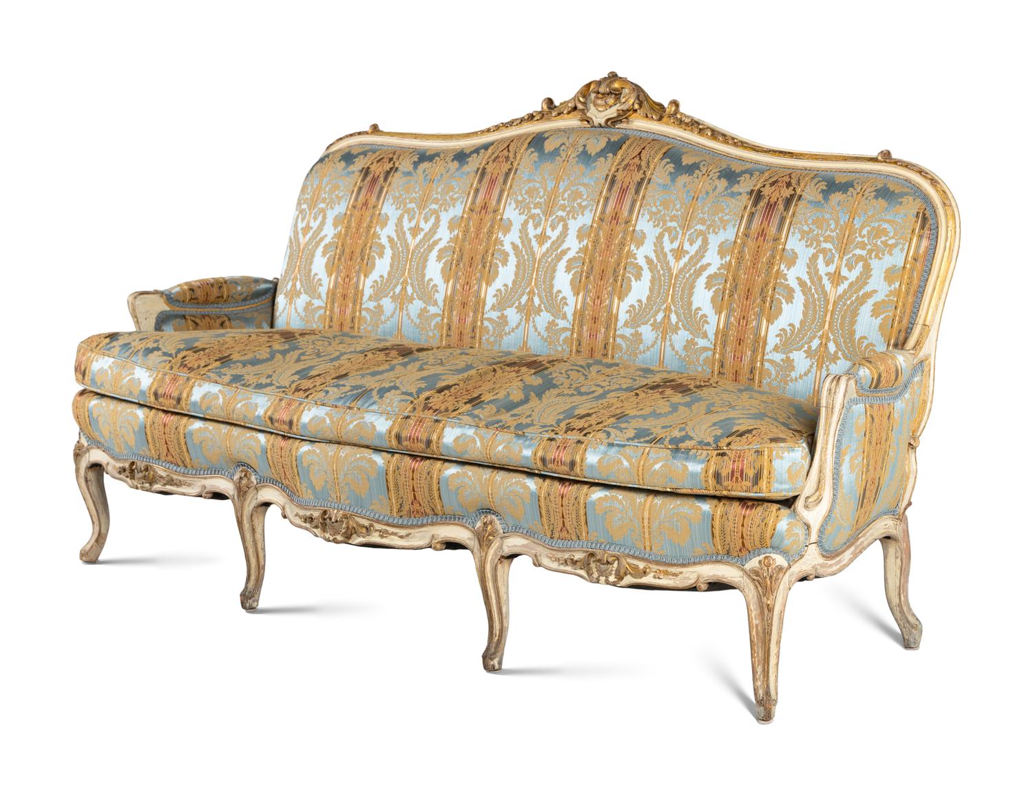 A Louis XV Style Cream Painted and Parcel Gilt Canapé