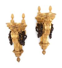 A Pair of Louis XVI Style Gilt and Patinated Bronze Wall Brackets