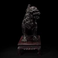 A large Japanese patinated bronze figural censer depicting a Bodhisattva on a lion 日本铜加漆菩萨骑狮像 19th/20th century ???????