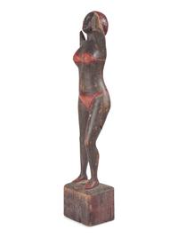 A Carved and Painted Wood Bather Figure