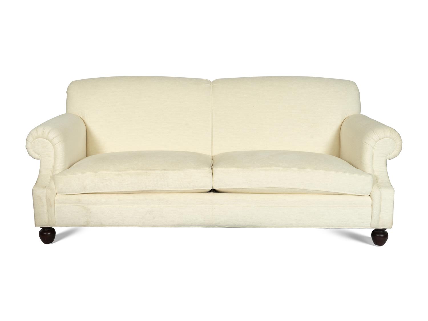 A Pair of Ralph Lauren Two-Cushion Ivory Chenille-Upholstered Sofas