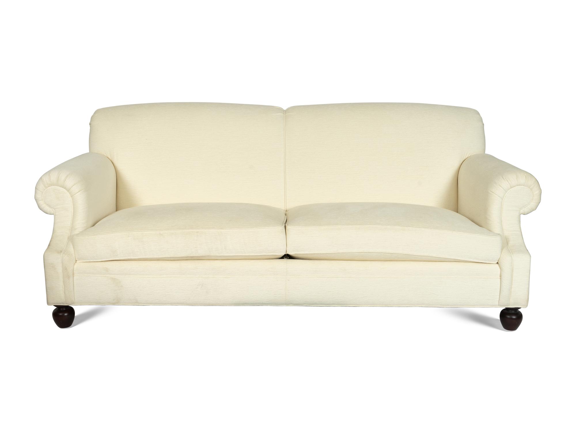 A Pair of Ralph Lauren Two-Cushion Ivory Chenille-Upholstered Sofas