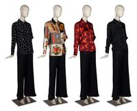 Group of Four Silk Tops by Chanel and Gucci, One Pair of Chanel Silk Pants