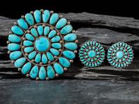 Large Silver and Turquoise Cluster Pin / Pendant, PLUS