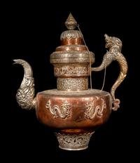 A Tibetan Silver and Copper Covered Ewer and A Chinese Bronze Pitcher