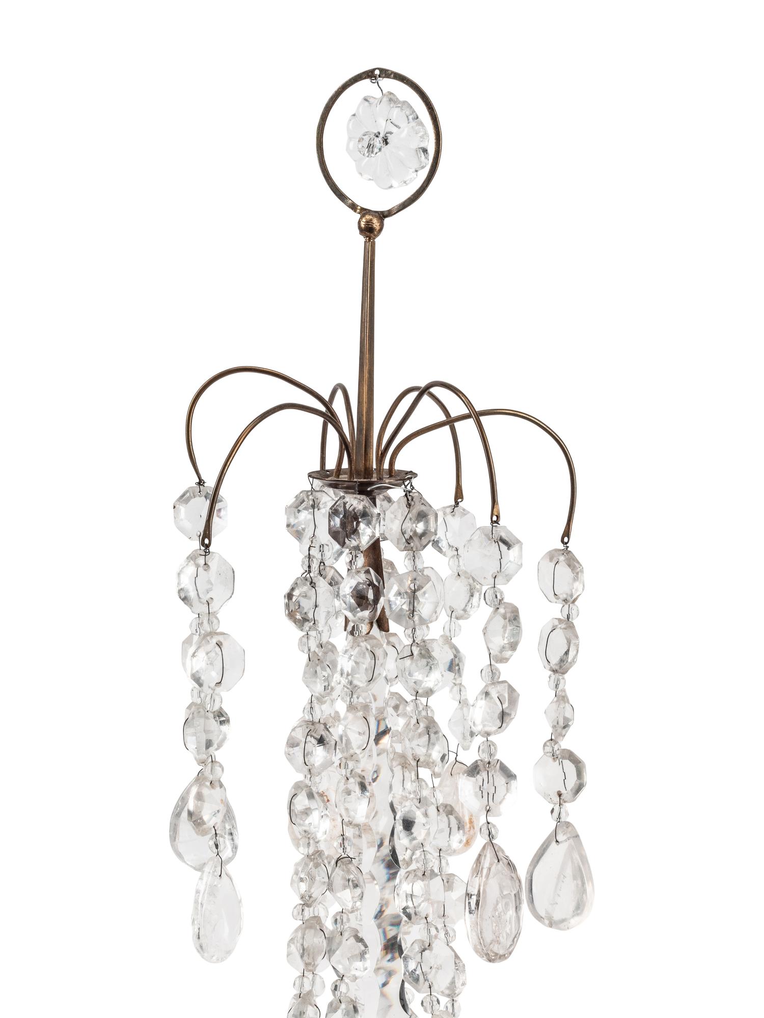 A Pair of French Gilt Bronze, Cut Glass and Rock Crystal Three-Light Candelabra
