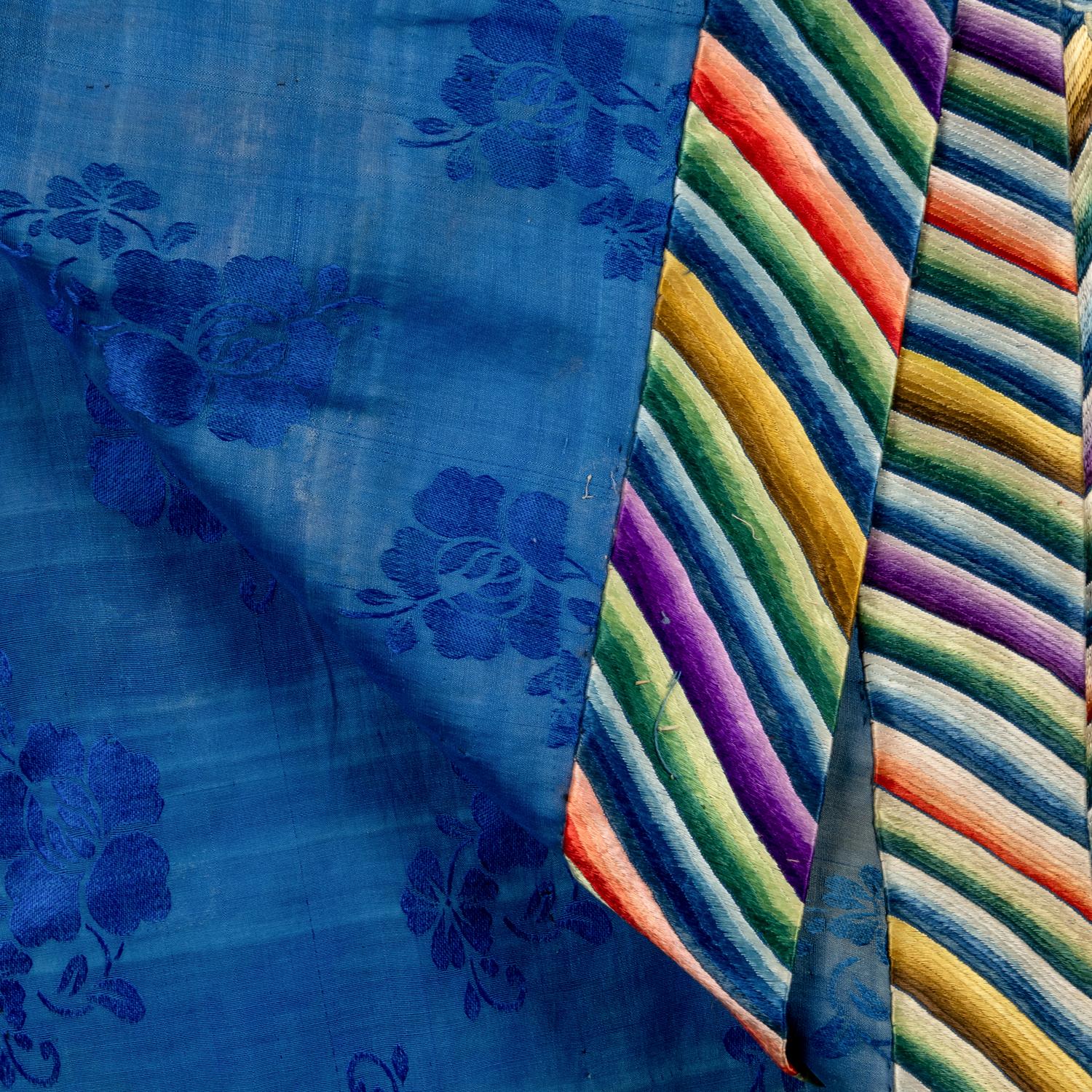 A Chinese Blue Ground Embroidered Silk 'Dragon' Robe, Jifu , 19th Century 清晚期 藍緞地綉云龍紋吉服