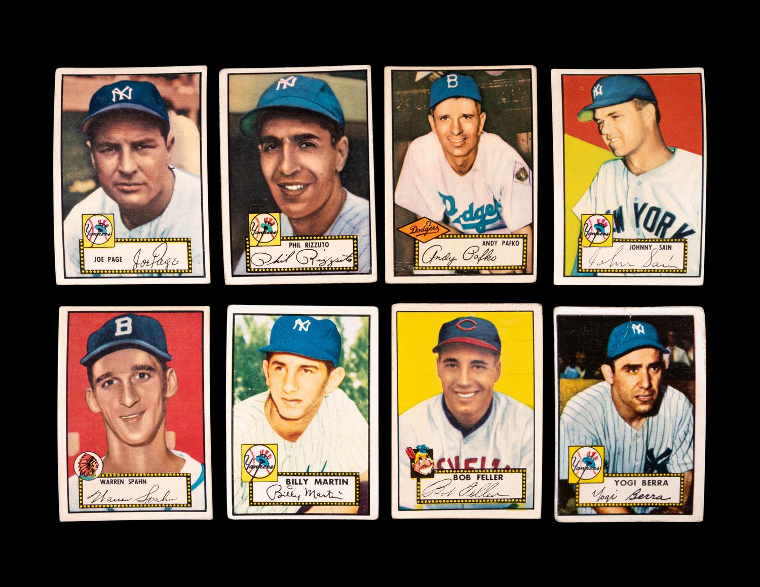 A Group of Eight 1952 Topps Baseball Cards Including Andy Pafko Card No. 1 and Multiple Hall of Famers,