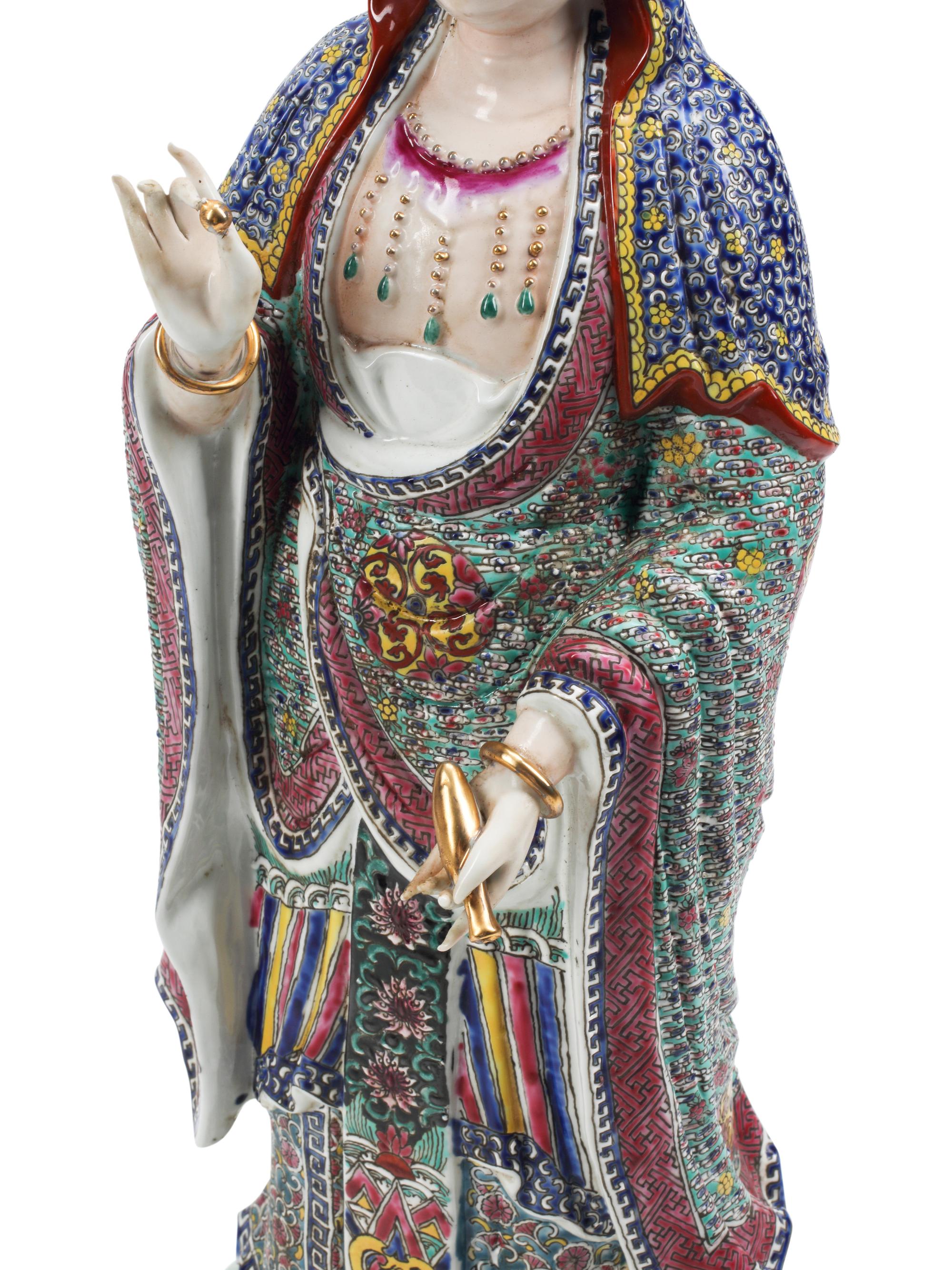 A Chinese Enameled Porcelain Figure of Guanyin