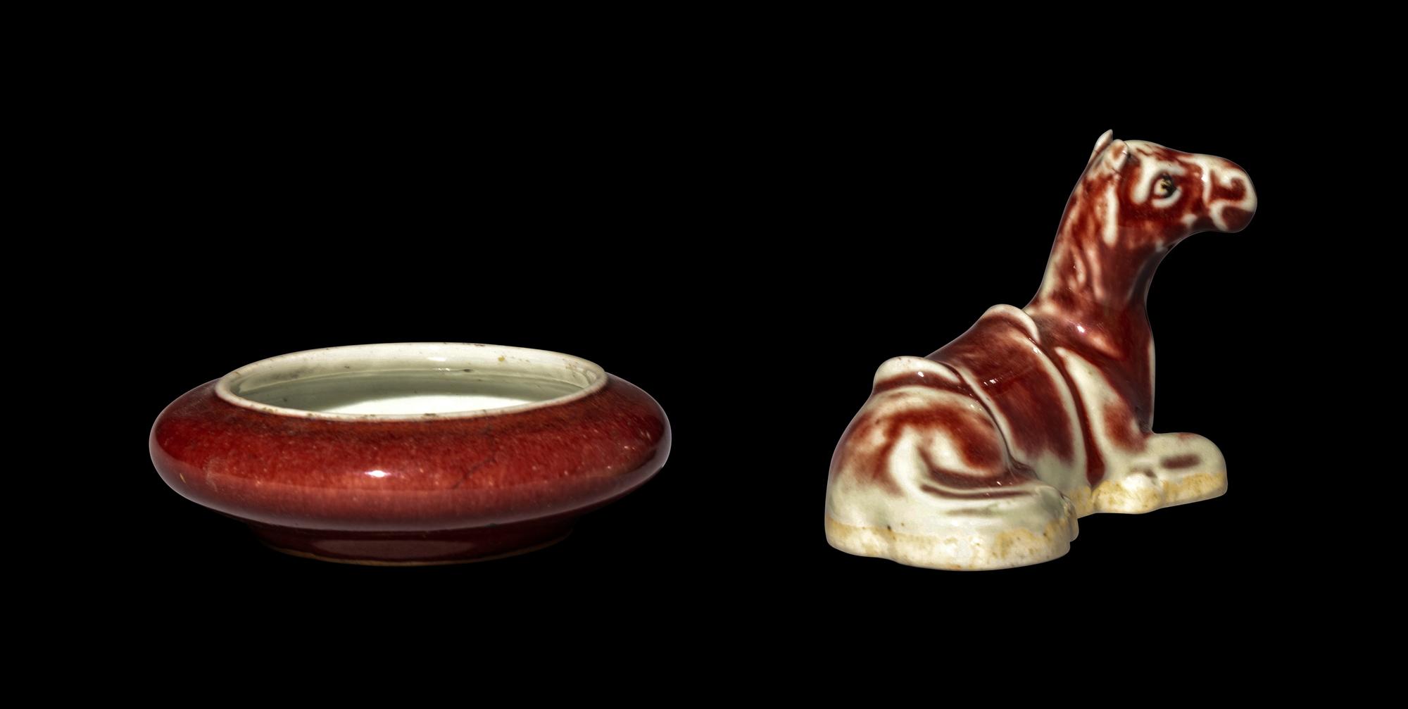 Two Chinese Copper Red Glazed Porcelain Scholar's Objects
