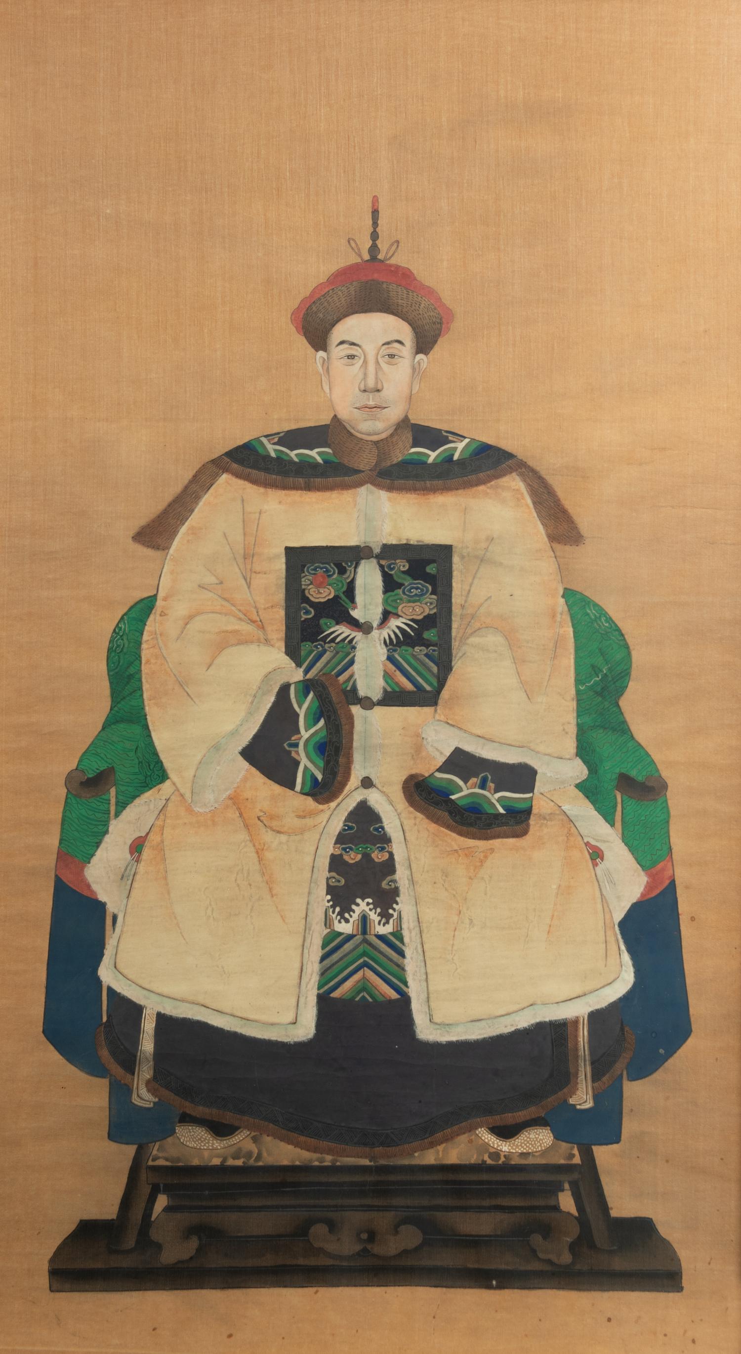 A Pair of Chinese Silk Paintings of Court Figures