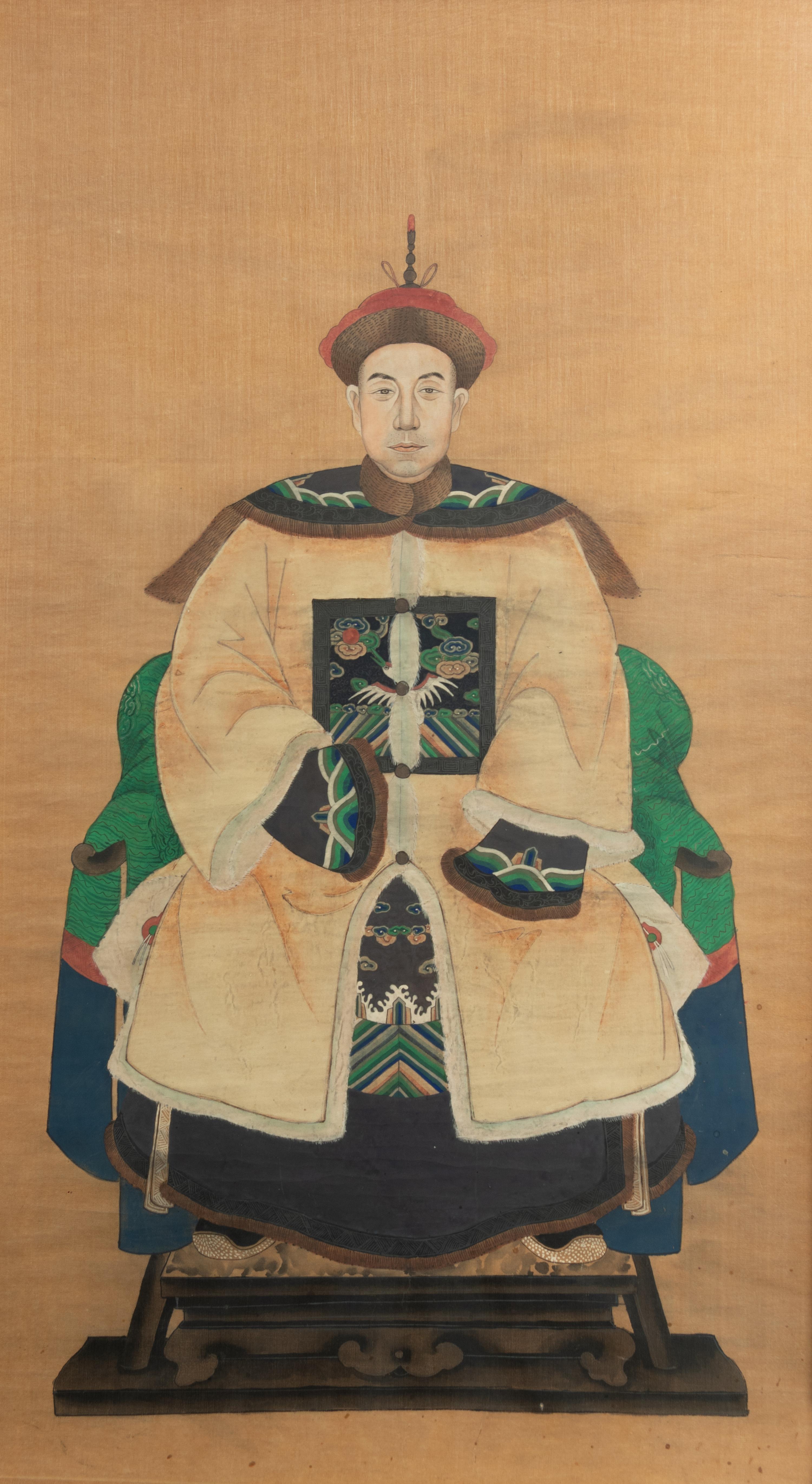 A Pair of Chinese Silk Paintings of Court Figures