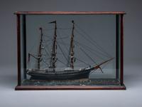 A Cased Painted Ship Diorama