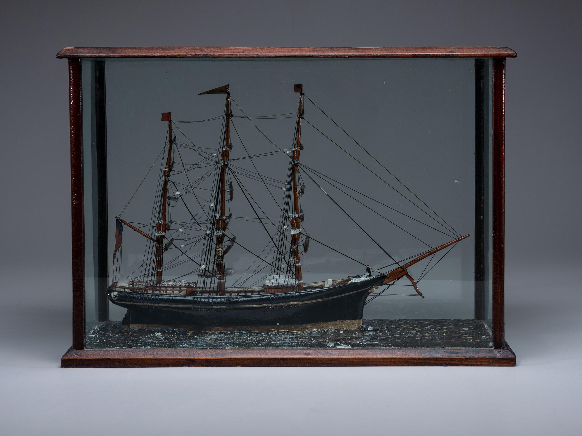 A Cased Painted Ship Diorama